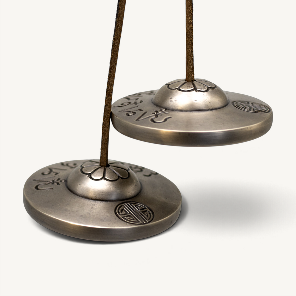Full Moon Carved High Quality Tingsha Cymbals with Tibetan Mantra | 7 cm – 9 cm | Clear Resonant Sound for Meditation & Rituals from Nepal